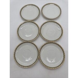 Haviland Albany Saucers Lot Of 6 Gold Rim With Black Accents 5.5"